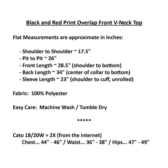 CATO Black and Red Print Overlap Front V-Neck Top - Plus Size 18/20W - Picture 10 of 10